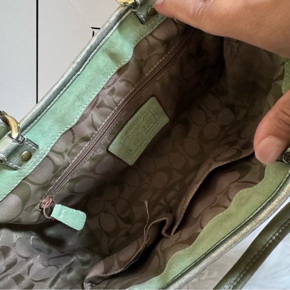 Coach Metallic Green and Tan Woven Satchel - Picture 10 of 16